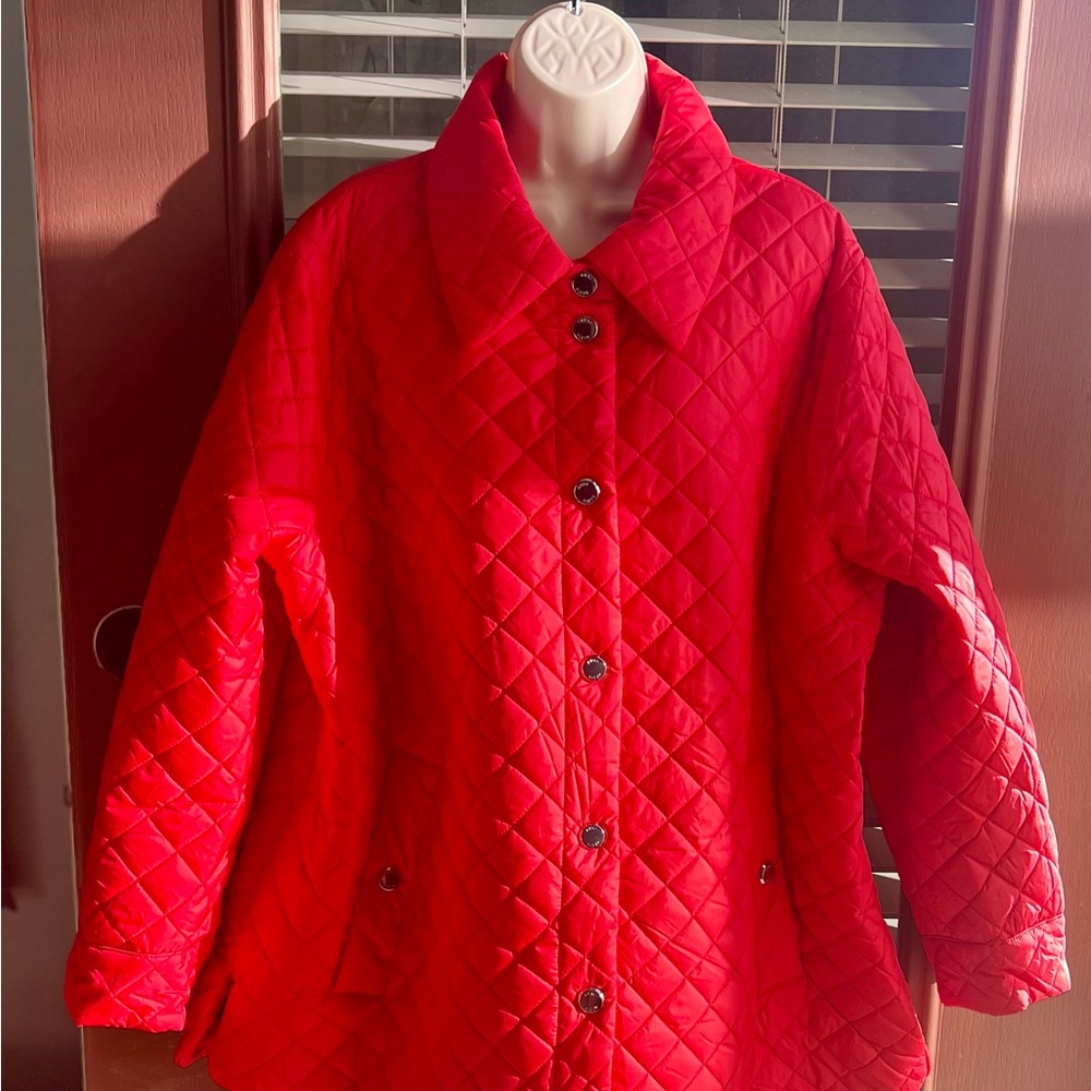 Anne Klein Bright Red Quilted Puffer Jacket